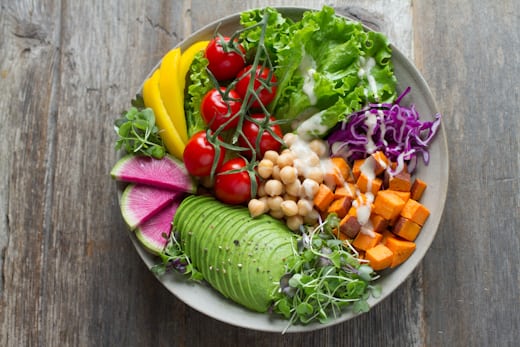 Colourful salad bowl with fresh ingredients